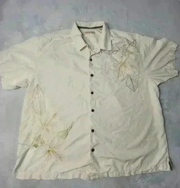 Tommy Bahama Other - Tommy Bahama Shirt Mens 2XL Biege Floral Short Sleeve Hawaiian 100% Silk